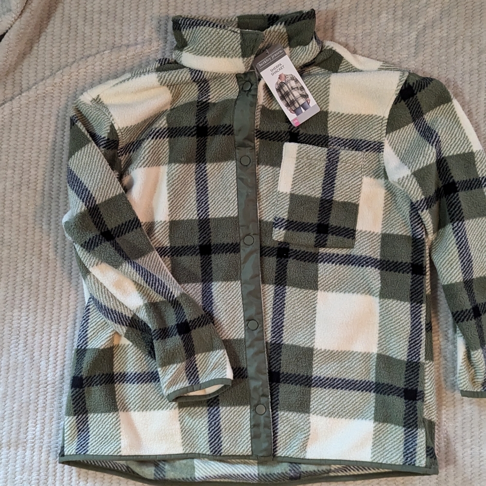 NWT 2XL Green Plaid Sherpa Jacket